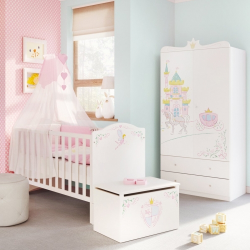 Set mobilier copii patut bebe, cufar, polite, comoda 3 sertare Magic Princess - 5LFJD #2